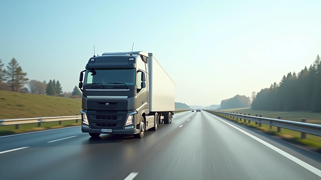 Přeshraniční nákladní automobil překonávající evropské hranice, moderní autobahn, jasný den