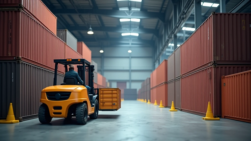 Moderní logistické centrum s kontejnery a manipulačními stroji, mezinárodní přeprava zboží